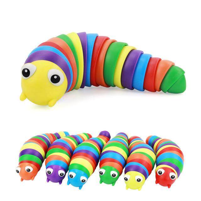 squishy toy stress ball squishy Rainbow 3D Slug Fidget Toy Squishy Stim ...