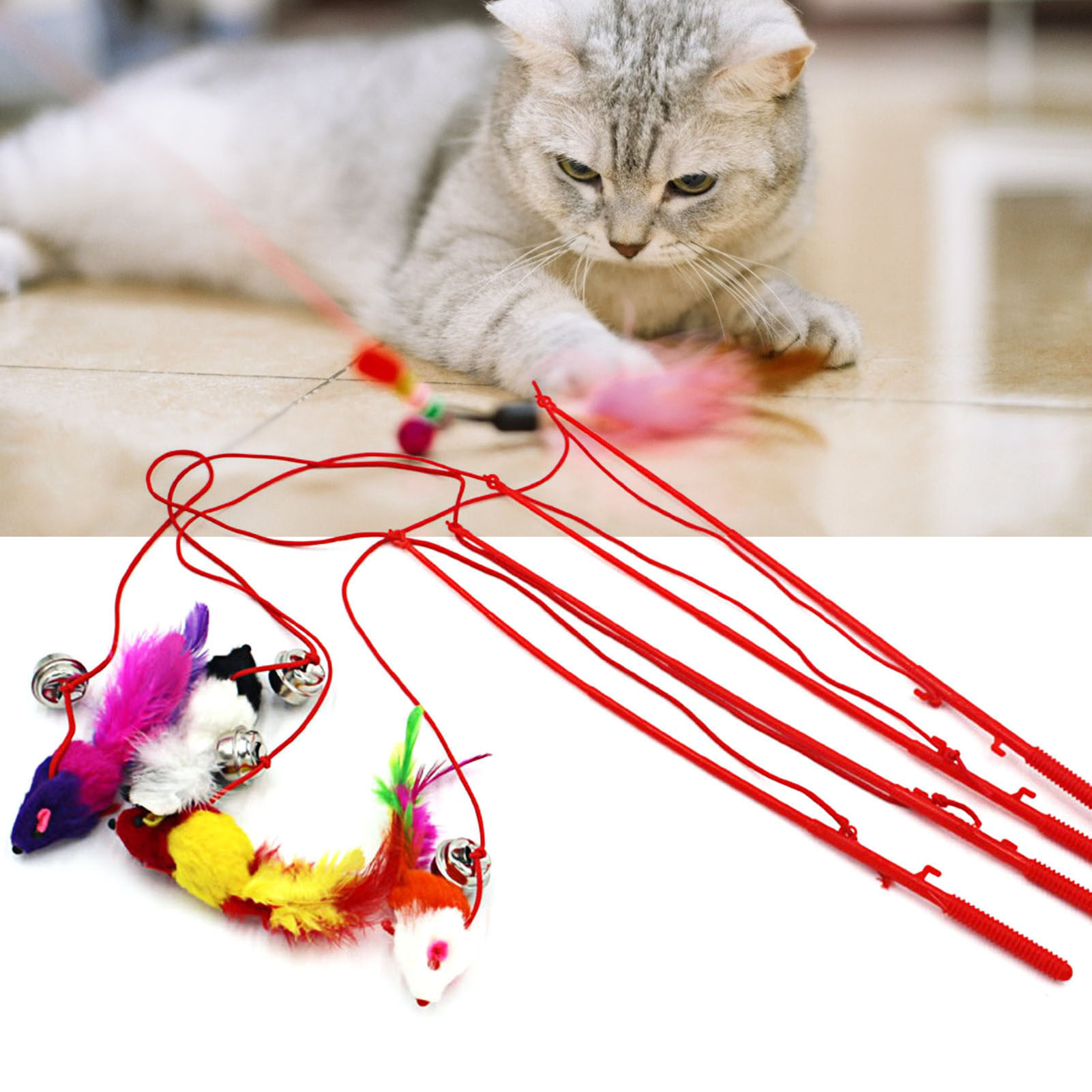 Teaser Stick Mouse Shape Interactive Plastic Cat Teaser Stick for Indoor