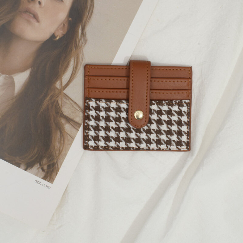 NALLCHEER Women's wallet student Korean version ultra-thin houndstooth fashion coin wallet card holder in one