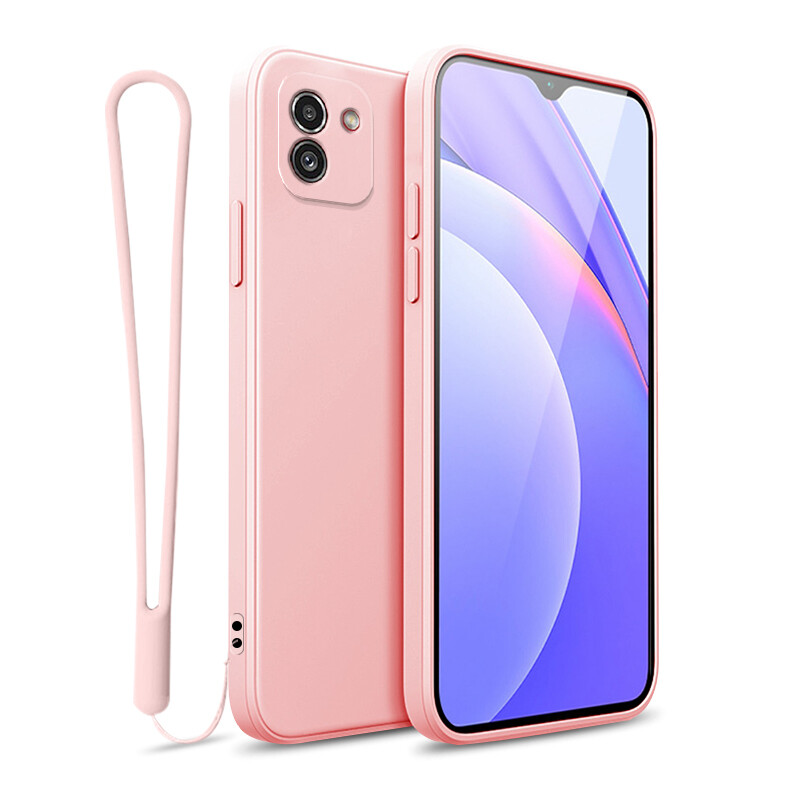 YBD case For Samsung Galaxy A03 Accurate camera hole protection Casing ,Thin Soft Liquid Silicone Cover Candy Color Cases with free phone Lanyard