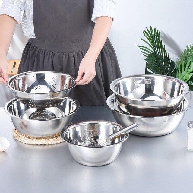 Set 5 Tô, Rổ Inox Xuất Nhật