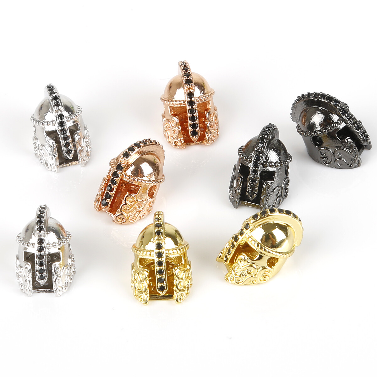 2pcs Vintage Copper Crystal Round Beads Antique Spartan Helmet Warriors Knight Beads DIY Spacer Charm Beads Fit Men Bracelet For Jewelry Making