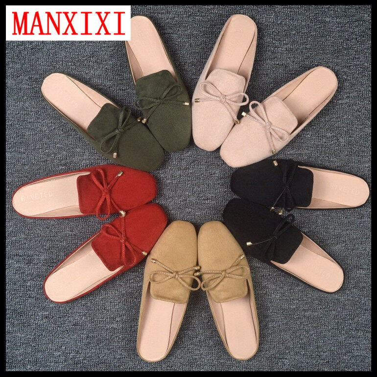 MANXIXI Brand Korean Version Flat Slippers Mules Sandals Big Size Leisure Lazy Shoes For Women (32-44 Size)