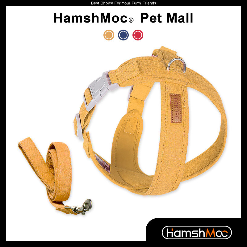 HamshMoc Soft Dog Harness and Leash Set Adjustable Pet Harness Comfortable with Easy Control Handle for Small Medium Dogs