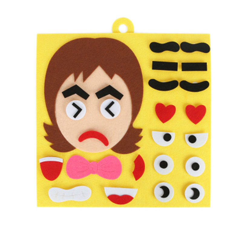 DENOSWIM Kids DIY 3D Puzzle Facial Expressions Change Stickers Felt Fabric Handmade Emotion Change Toy Baby Learning Educational Emotional Toys for Children