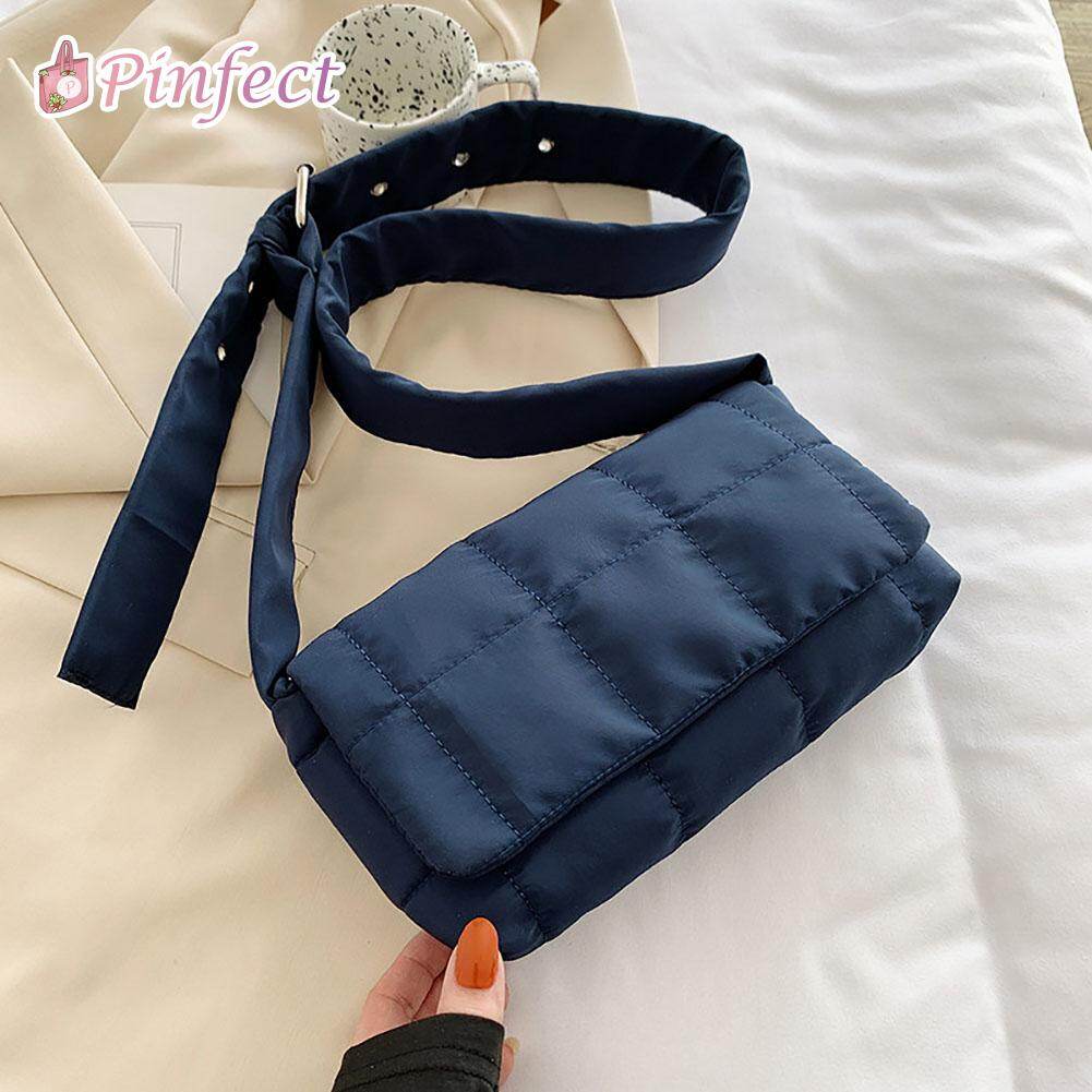 Pinfect Fashion Women Winter Cotton Shoulder Bag Female Lattice Crossbody Bag Nylon Padded Quilted Messenger Bag Casual Space Cotton Handbag