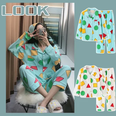 【Ready】Crayon Shin Chan Short/long Sleeve Shorts Milk Silk Fabric Sleepwear for Women Cartoon Crayon Shin-Chan Nightwear Pajamas Suit Home Clothes