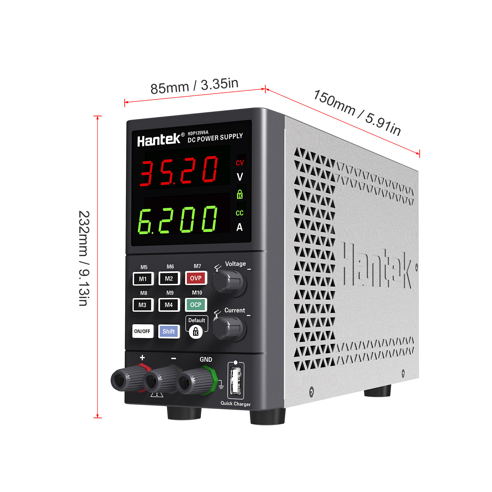 KKmoon Hantek HDP135V6A Digital Bench DC Power Supply Variable 35V 6A Adjustable Switching Regulated Power Supply CV CC with Data Storage, On/ Off Output, USB Quick Charge, PC Software Control, Encoder Adjustment Knob