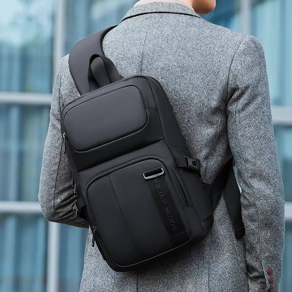 MARK RYDEN Túi đeo vai của người đàn ông, túi ngực lớn, 14 inch máy tính xách tay mỏng, ba lô du lịch ngoài trời, vải chống nước, quà tặng lễ hội,MR7633