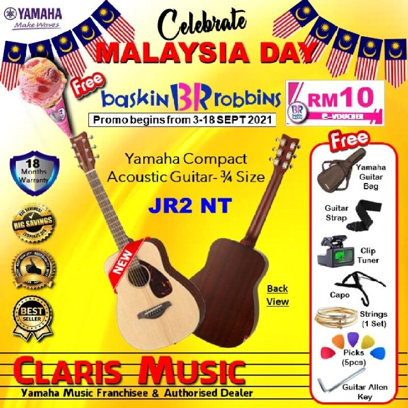 CLARIS MUSIC YAMAHA COMPACT ACOUSTIC GUITAR 3/4 SIZE-NEW UNIT+FREE GIFTS!! (MODEL: JR-2NT / JR 2 NT / JR2/ jr2 ) -NT Malaysia