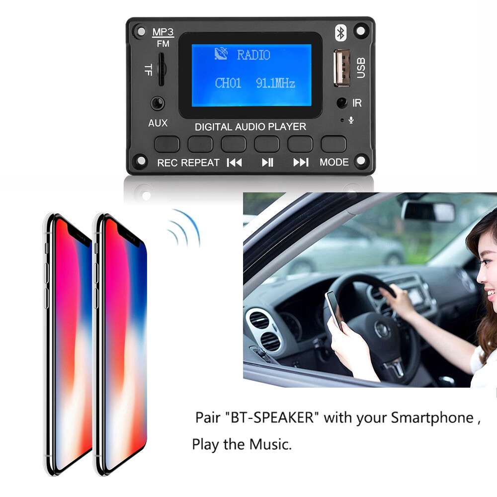 Bảng Giải Mã Bluetooth 5.0 Không Dây Màn Hình LED DC 5V 12V Mô-đun Trang Trí MP3 Máy Phát MP3 WMA Có Chức Năng Ghi Âm