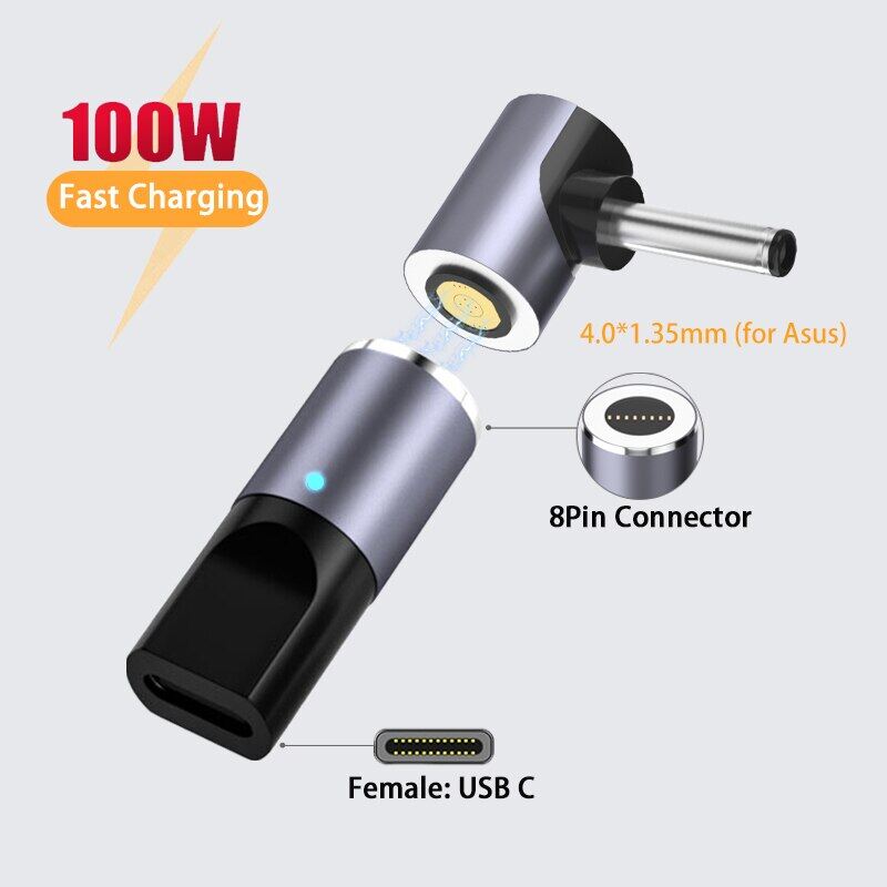 Đầu Nối Phích Cắm Từ Tính 100W Bộ Chuyển Đổi Cáp USB C Sang Type C Bộ Chuyển Đổi Nam Châm USB Type C Sạc Nhanh Cho Máy Tính Xách Tay As-Us Hp Le-novo