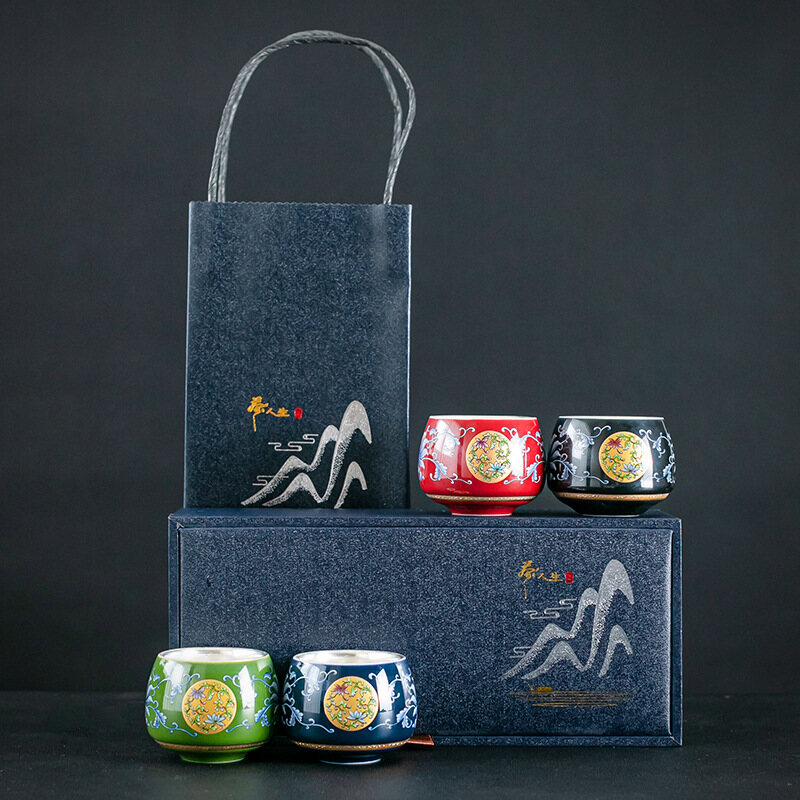 999 Silver Ceramic Arhat Cup Zen Kung Fu Tea Master Cup Enamel Color Ceramic Single Silver Golden Tea Cup