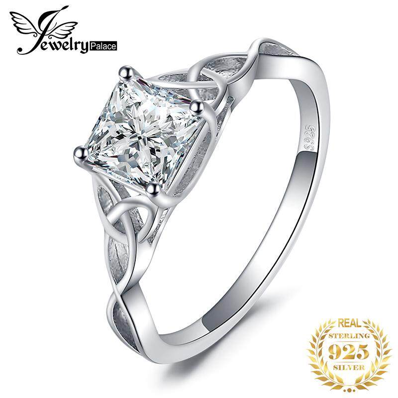 JewelryPalace Celtic Knot 0.8ct Created Pink Sapphire Ring 925 Sterling Silver