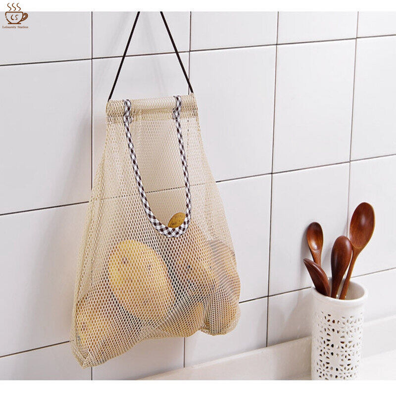 Hanging Mesh Net Storage Bags / Garlic Onion Hanging Bag Storage Bag Organizer/Foldable Net String Bag / Reusable Fruit Vegetables Storage Basket Totes/ Bathroom Bath Toy Bag/ Storage Bag for Kitchen Bathroom