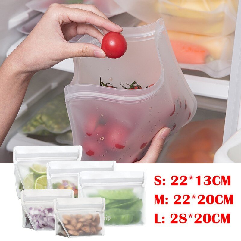 3pcs Reusable Silicone Food Storage Bag Containers Leakproof Stand Up Zip Shut Bag Cup Food Fresh Wrap Bags Kitchen Organizer