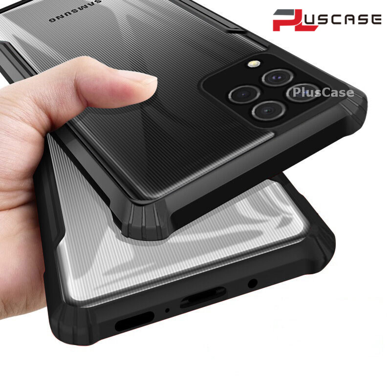 PlusCase for Samsung Galaxy M62 Case Air Cushion Hard Crystal Clear Back Soft Border Shockproof Full Protection Phone Casing