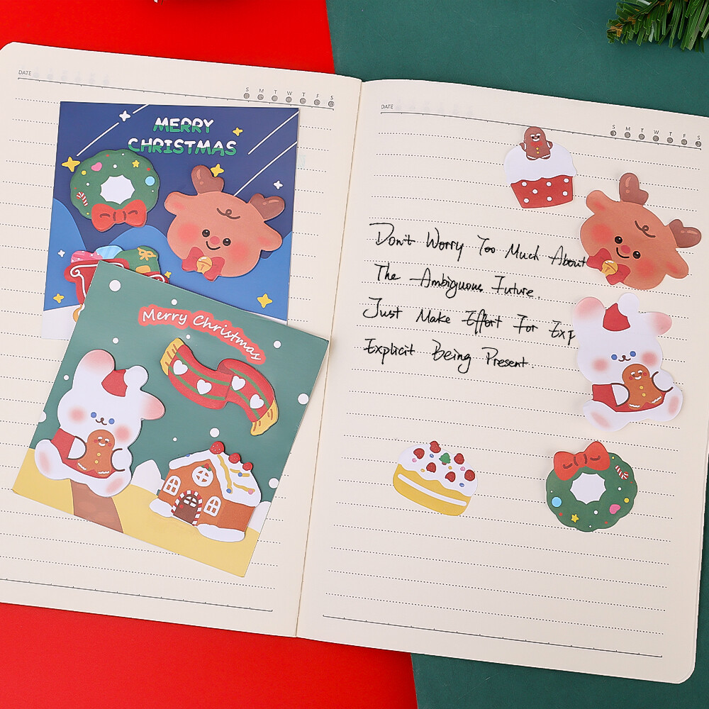 60Sheets Cartoon Christmas Sticky Notes Student Memo Notes Cute Hand Account Post-it Notes Xmas Gift