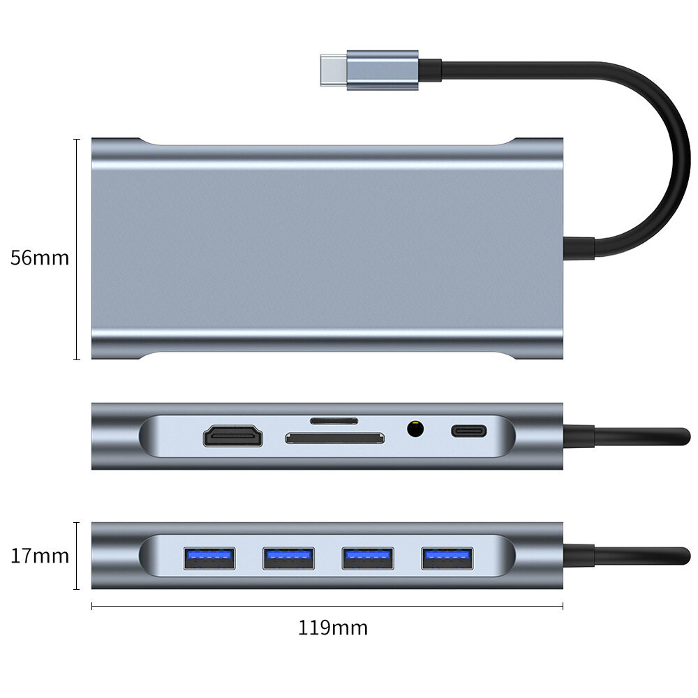 READ 11 in 1 USB Type C Hub Type-C Đến HDMI 4K VGA Bộ chuyển đổi RJ45 Lan Ethernet SD...