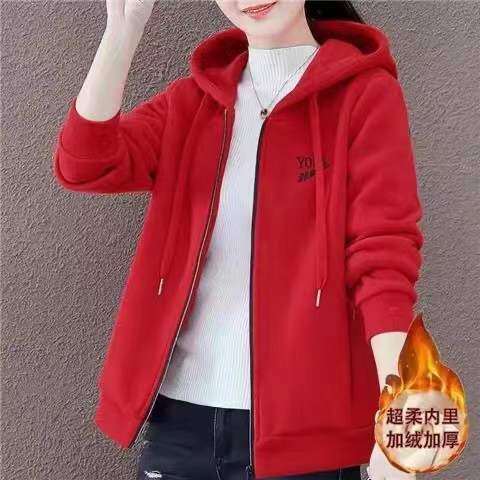 Women's Coat Winter New Solid Color Hooded Coat Loose Warm Zipper Coat Women's Long Sleeve Casual Top