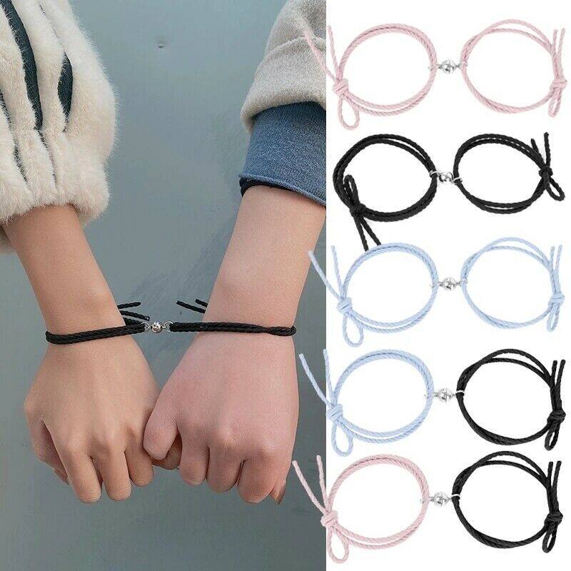 2Pcs Couple Friendship Bracelet Rope Braided Magnetic Distance Bracelet Jewelry for Men and Women