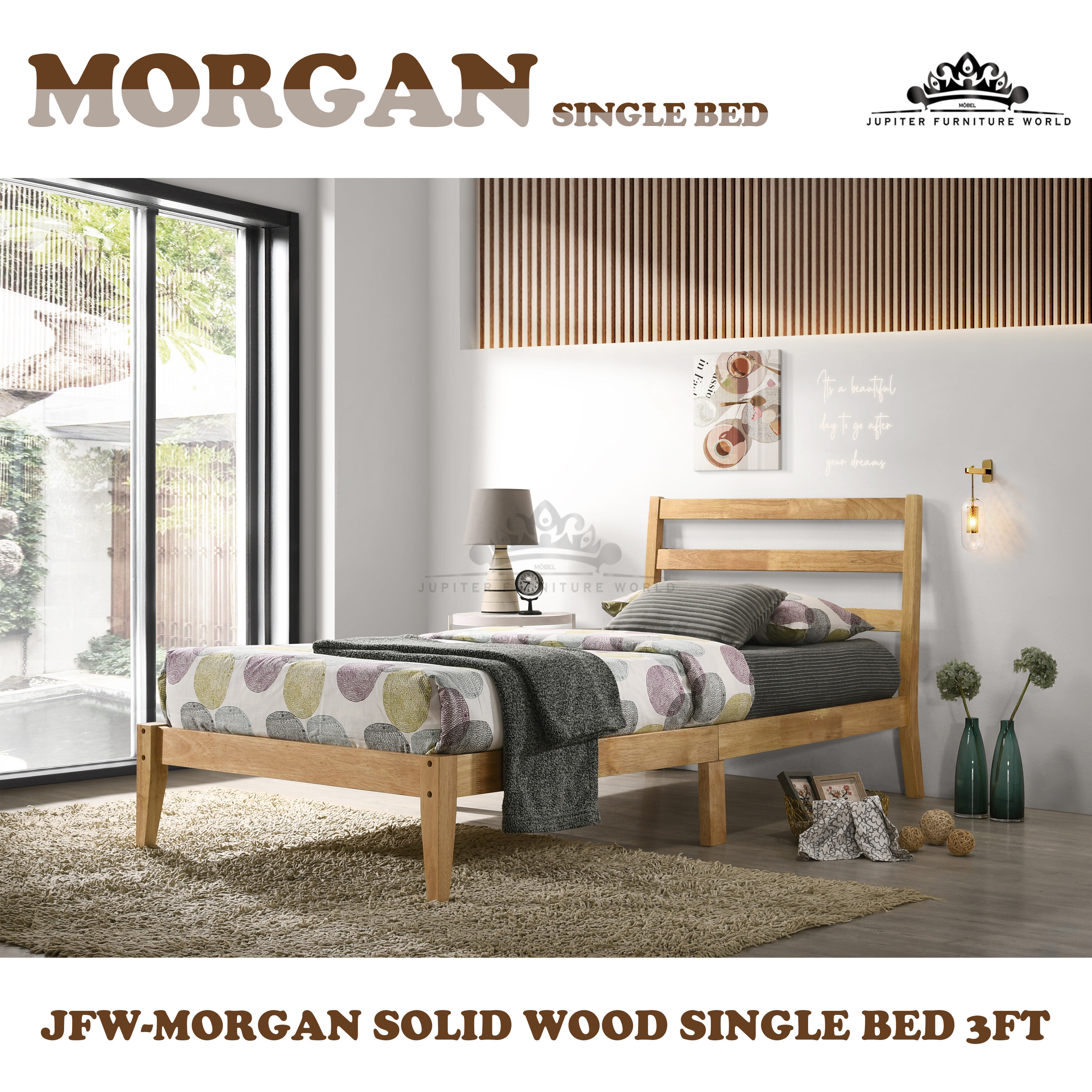 JUPITER FURNITURE WORLD WOODEN BED FRAME] SOLID RUBBER WOOD