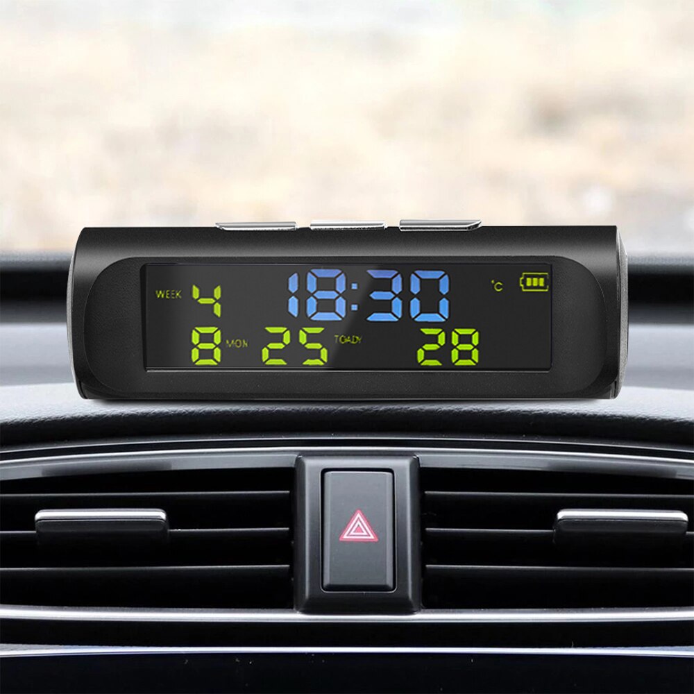 Car Digital Solar Clock Dashboard With Lcd Time Date In-Car Temperature Display For Outdoor Personal Car Part Decoration