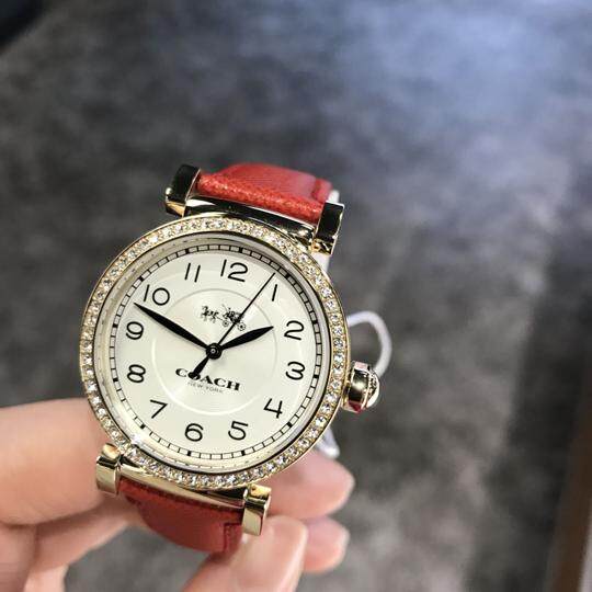 Authentic *FREE BRACELET*] Coach Madison Gold Casual Red Genuine Leather  Fashion Ladies Watch Jam Tangan Wanita Perempuan 14502400 | Lazada