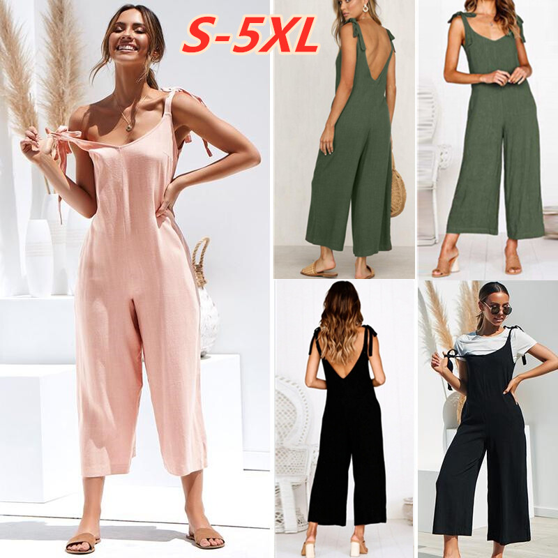 casual loose solid tank jumpsuit for women