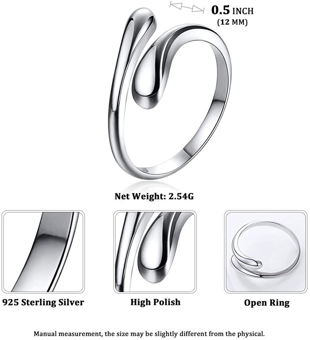 ChicSilver Nhẫn Bạc Ý 925 Nhẫn Hở Đánh Bóng Cao Hình Giọt Nước Tối Giản Nhẫn Vĩnh Cửu Nhẫn Cưới Cho Nữ