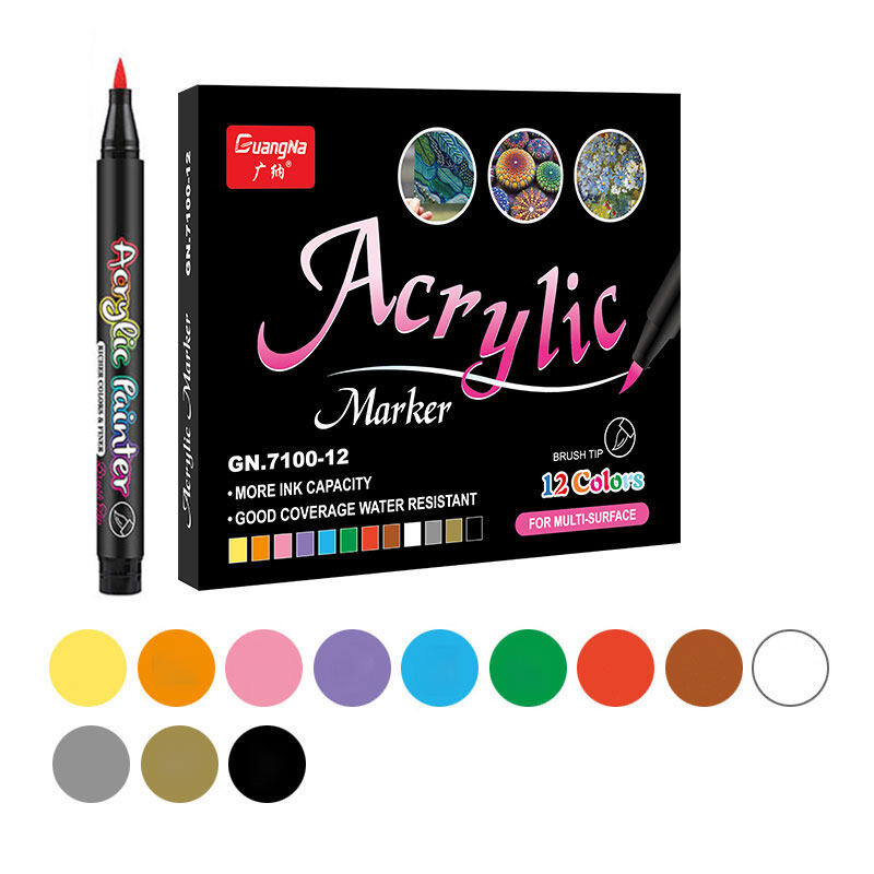 Guangna 122436 Colors Acrylic Markers Paint Brush Marker Set Soft Tip