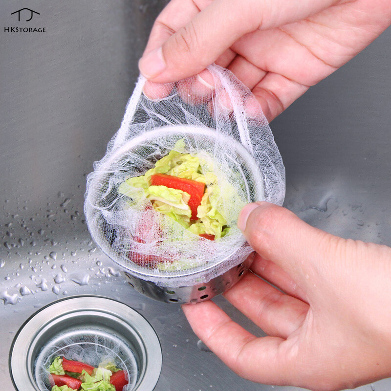 HKStorage 100Pcs Disposable Kitchen Sink Strainer Bag Mesh Filtering Garbage Bag Shower Hair Stopper Sewer Water Filter Home Restaurant