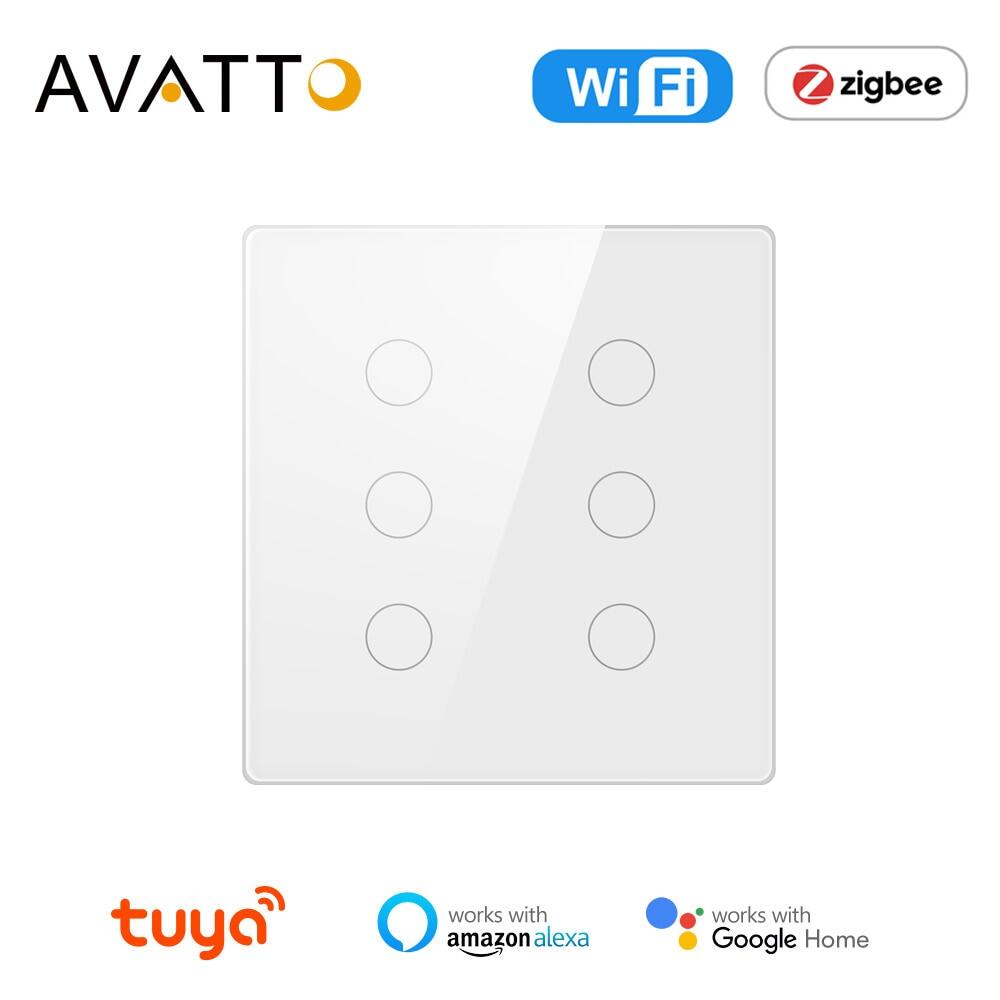 AVATTO Tuya Smart Switch,AC 110-220V Brazil 4X4 Touch Panel 4/6 Gang Light Switch,APP Control Work With Alexa,Google Home