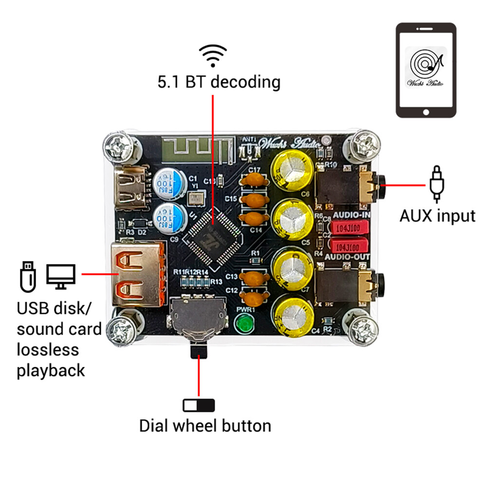 SeasBoat ZK-PT2 Lossless Fever HIFI5.1 Bluetooth U Disk Decoder Board Player Audio Receiver Audio Power Amplifier