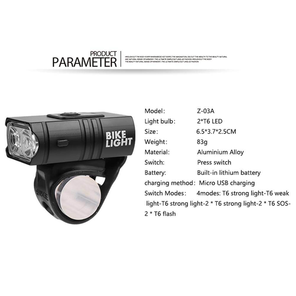 2pcs Headlight+Taillight T6 LED MTB Bicycle Light 10W 800LM 6 Modes USB Rechargeable LED Flash Light