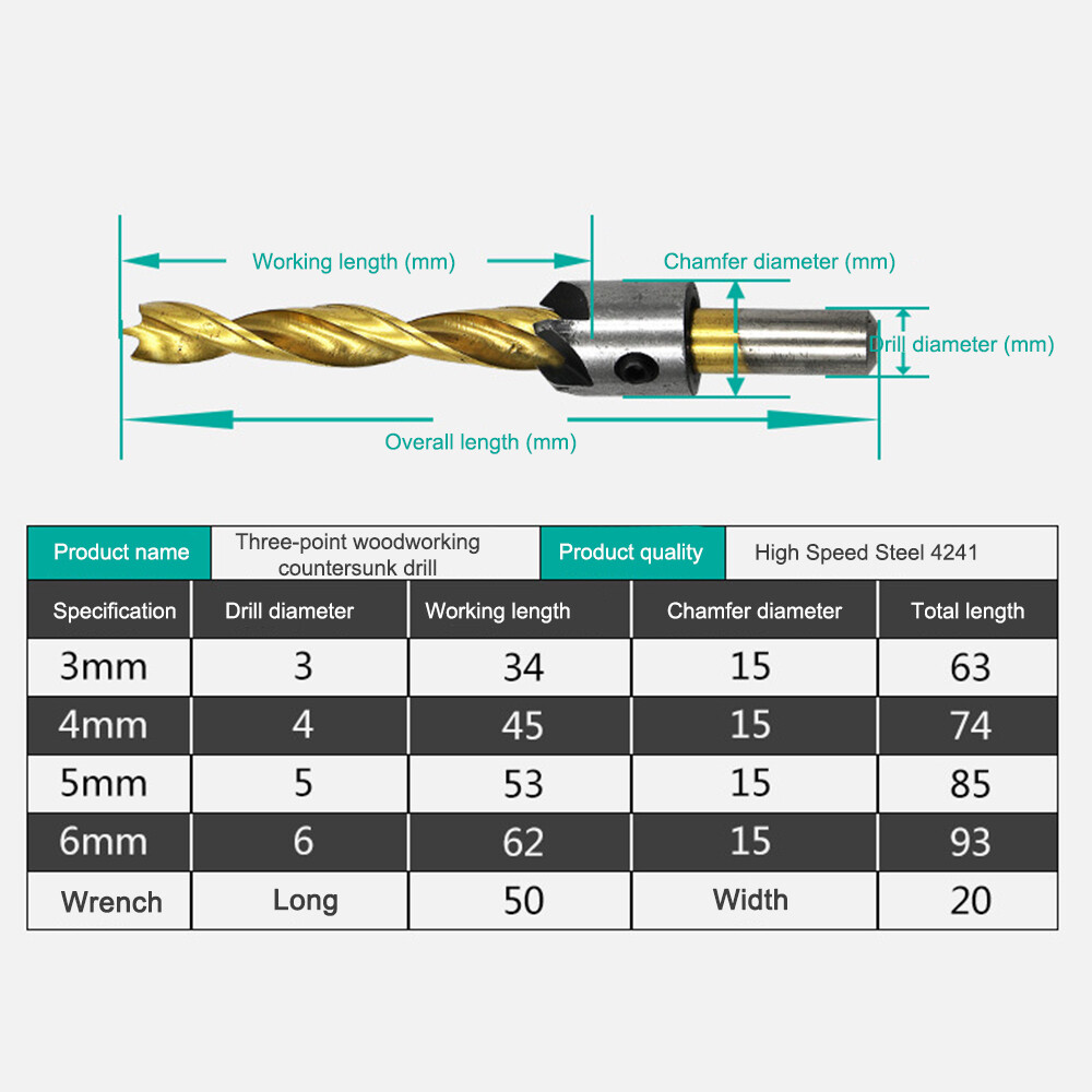 Titanium-plated tri-point woodworking drill reaming drill bit countersink drill set woodworking chamfer
