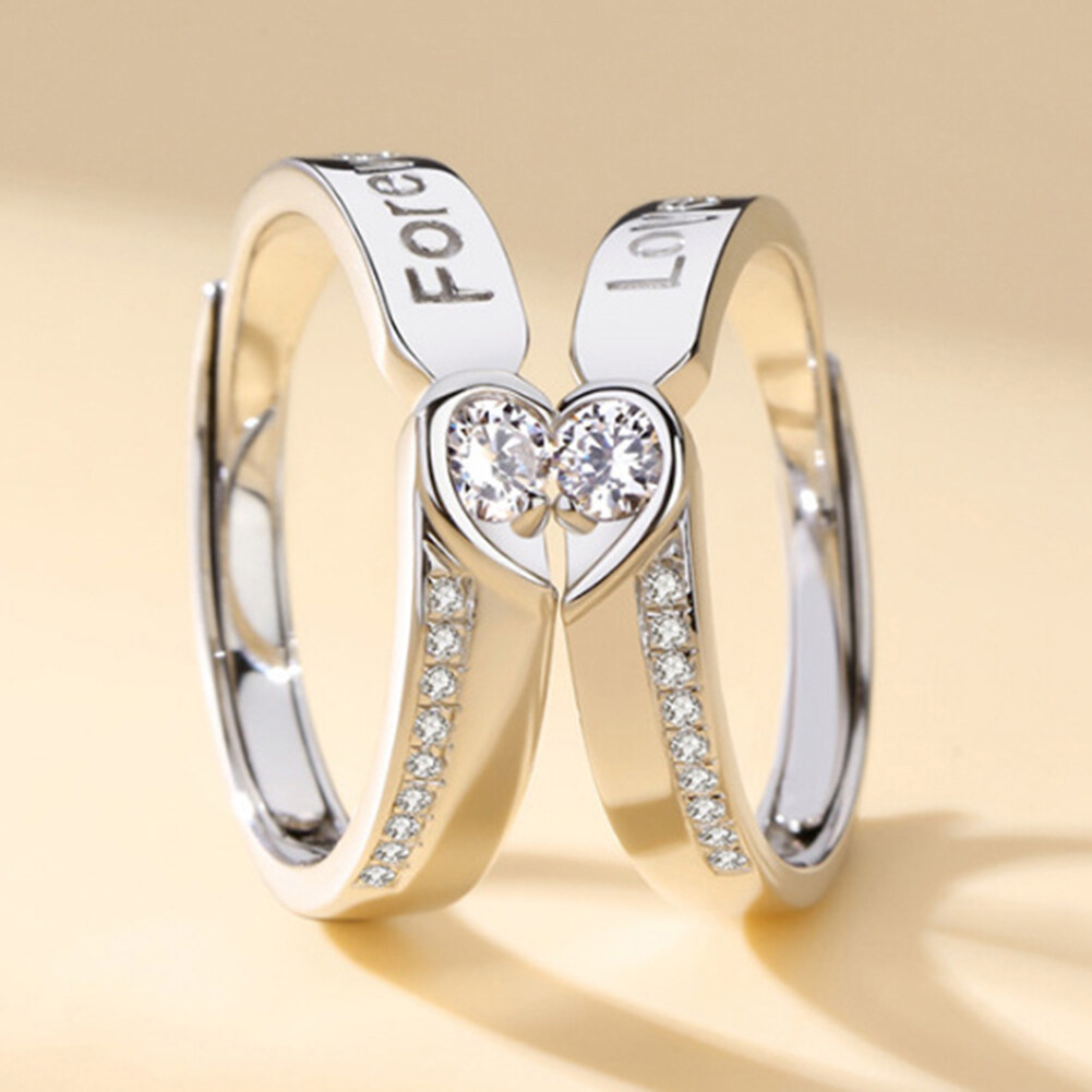 BUY IN COINS 1PCS Fashion Simple Splicing Heart Shape Lovers Couple Promise Wedding Ring Valentine's Day Jewelry Gift