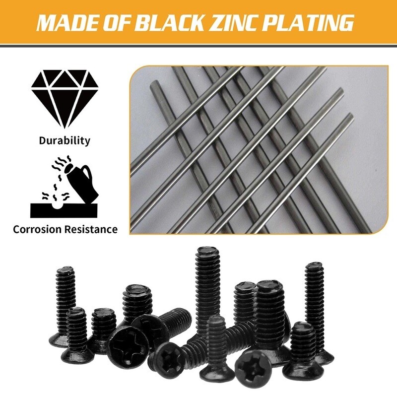 [Nzvu5py] ELECTRAPICK 300 Pcs M2 M2.5 M3 Laptop Notebook Computer Screws Kit Black Flat Head Screws with Screwdriver for Dell Sony IBM