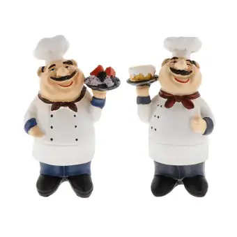 Acituna 2pcs Set Chef Figurine Statue Kitchen Ornaments Resin Cook