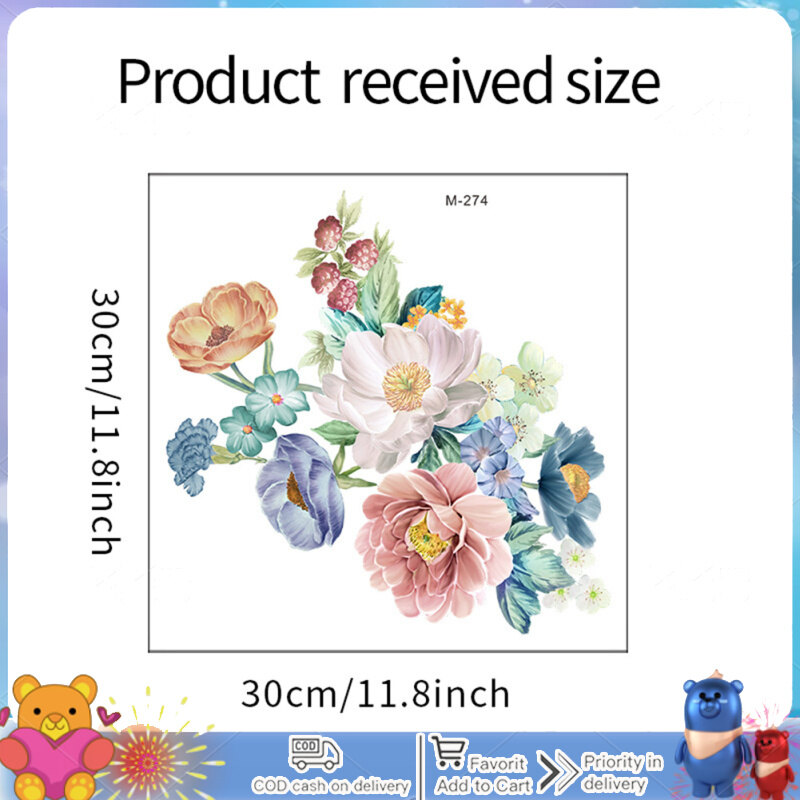 Lydia Home Flower Toilet Stickers Self-adhesive Paintings Floral Toilet Lid Decals 3D Wall Art Decoration For Bathroom