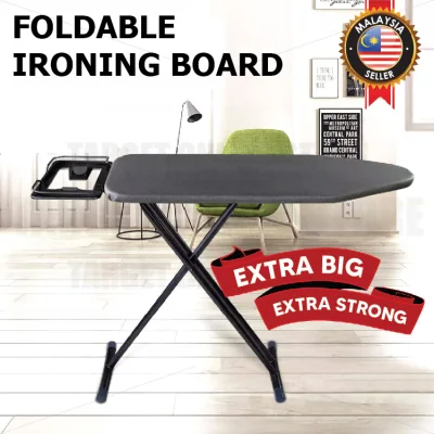 Folding Ironing Board Iron Board with Iron Holder Adjustable Height / Papan Seterika