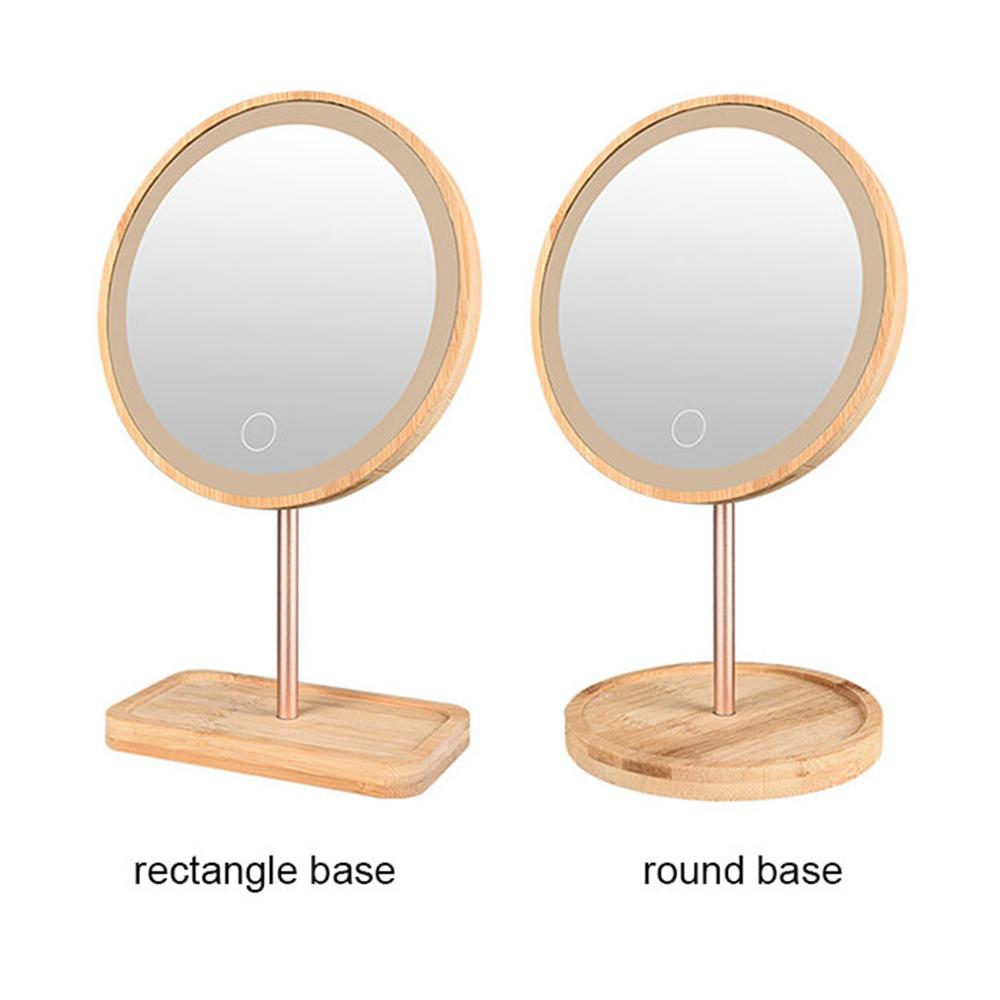 Bamboo Wood USB Chargeable LED Vanity Mirror Lights for Makeup Dressing Table with Touch Sensor 3 Level Brightness Desktop Light
