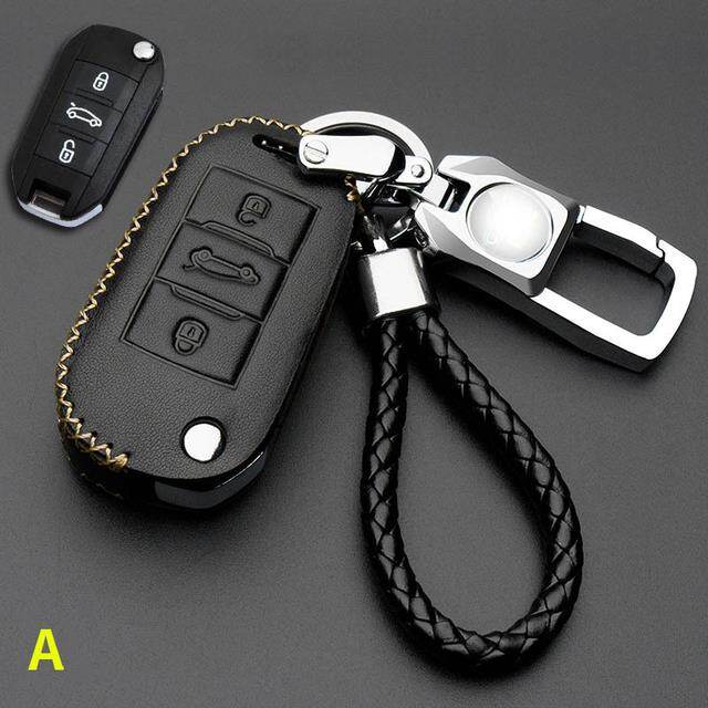 Car key case cover for peugeot 107 206 207 208 306 307 301 308s 407 2008 3008 4008 5008 rcz leather for citroen c1 c2 c3 c4 c5