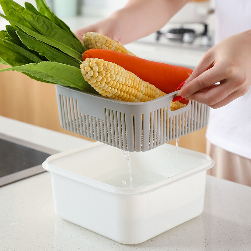 Konco Nhà Bếp Drainer, Rau Container Lưu Trữ Thực Phẩm Chao Lọc Hộp Nhựa Giữ Tươi Hai Lớp Giỏ Đựng Rau Củ Trái Cây Tủ Lạnh Hộp Đựng Kín Có Nắp 1 Mảnh