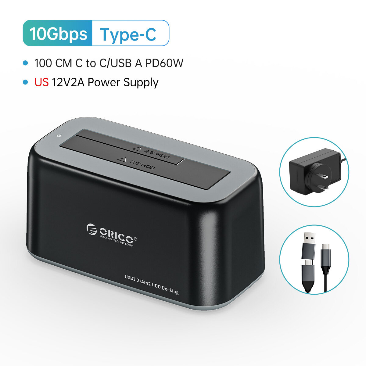 Orico hdd enclosure 3.5" sata to type-c 10gbps hard disk docking station support uasp 12v3a power adapter for hdd/ssd(y20 ssd)