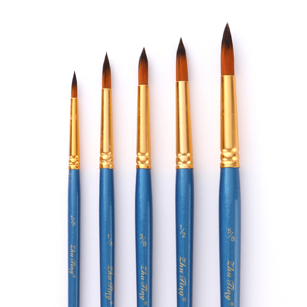 Terylin 5Pcs Artist Painting Tool Wooden Brushes Set for Oil Watercolor Acrylic Drawing