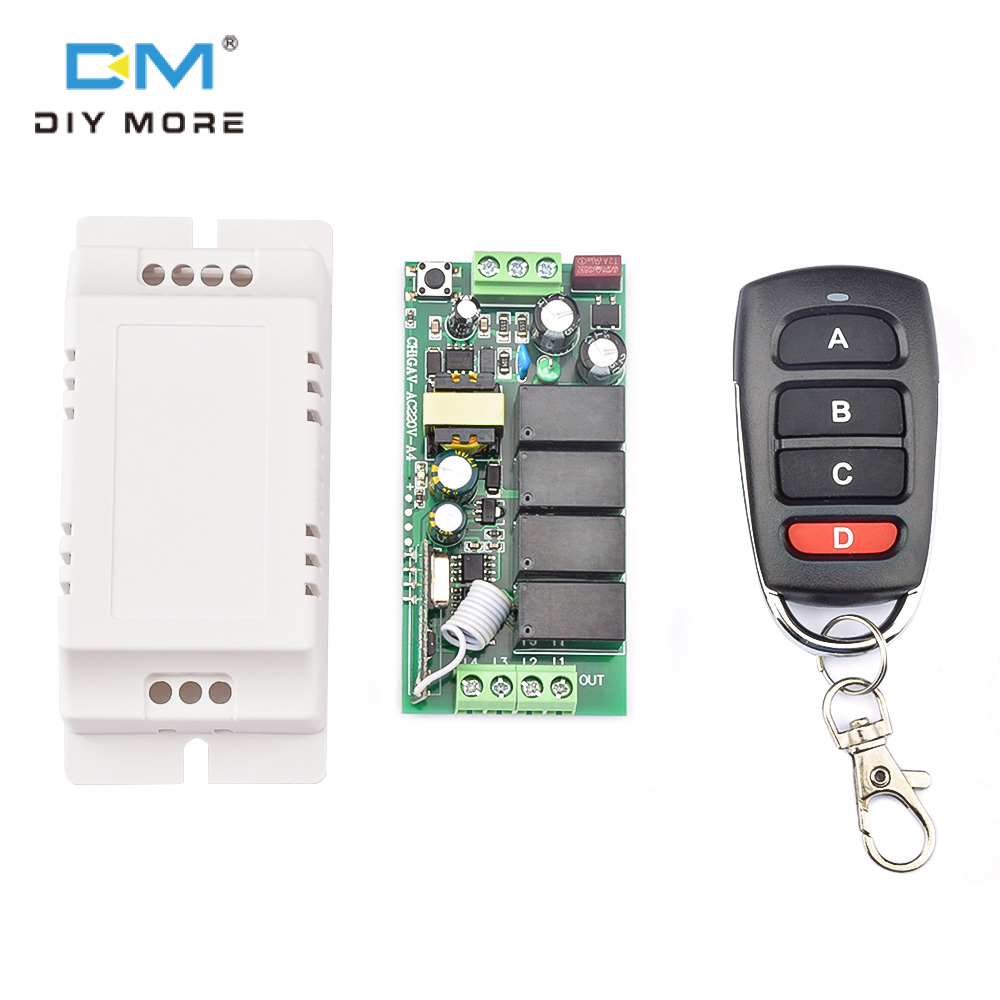 [100% Original] diymore 4CH Relay Receiver Module RF Switch for Gate Garage opener 433MHz Universal Wireless Remote Control AC110V-220V