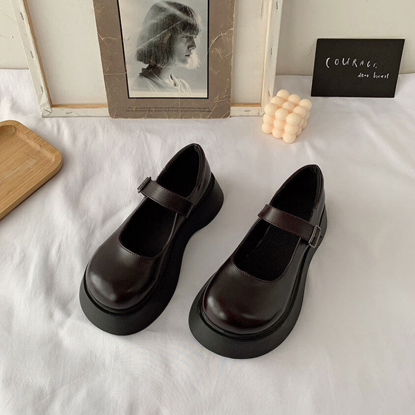 Giày Nữ Mũi Tròn Đế Dày, Giày Loli Mary Jane Màu Tối Mới 2020, Giày Da Nhỏ Kiểu Lolita Dành Cho Sinh Viên Cổ Điển giá rẻ
