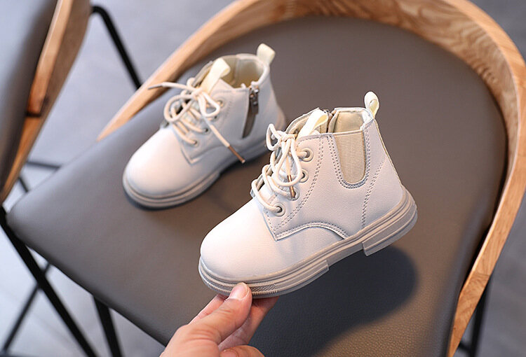 Children Martin Boots Boys Boots British Style Retro Single Boots Side Zipper Soft Sole Leather Boots Girls Single Boots