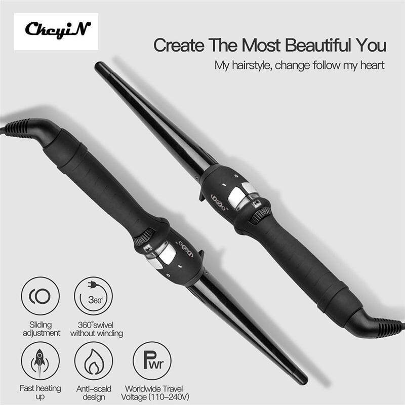Turmalin Kerucut Keramik Pengeriting Rambut (Hitam)-Intl